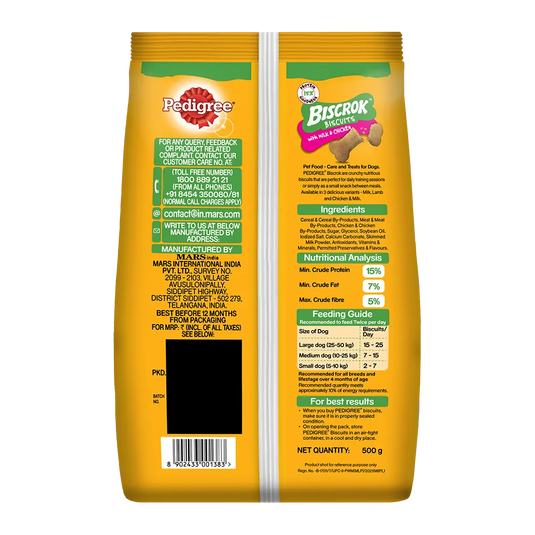 Pedigree Biscrok Biscuits Dog Treats (Above 4 Months), Milk and Chicken Flavor