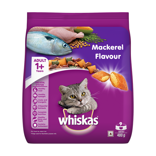 Whiskas Adult (+1 year) Dry Cat Food, Mackerel Flavour