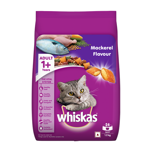 Whiskas Adult (+1 year) Dry Cat Food, Mackerel Flavour