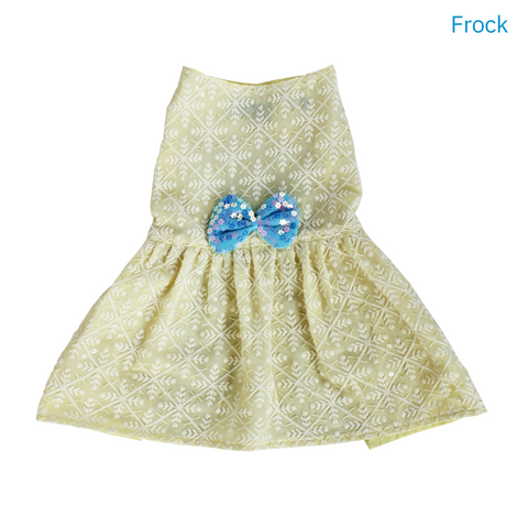 Yellow Dog Dress with Blue Bow