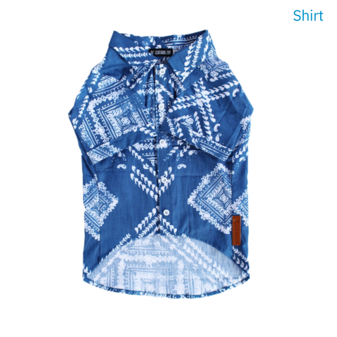 Trendy Blue Bandana-Print Button-Up Dog Shirt