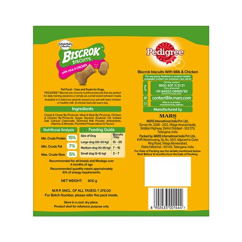 Pedigree Biscrok Biscuits Dog Treats (Above 4 Months), Milk and Chicken Flavor