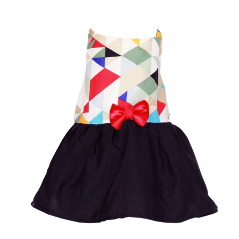 Pup Chic:geometric Dog Dress with Red Bow