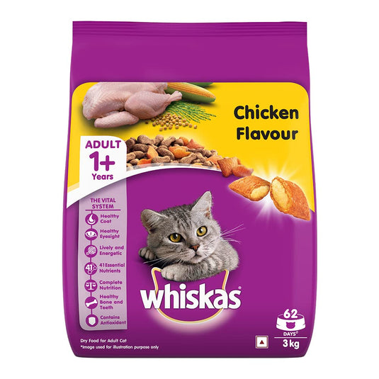 Whiskas Dry Cat Food for Adult Cats (1+ Years), Chicken Flavour,