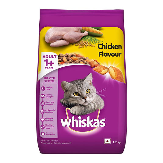 Whiskas Dry Cat Food for Adult Cats (1+ Years), Chicken Flavour,