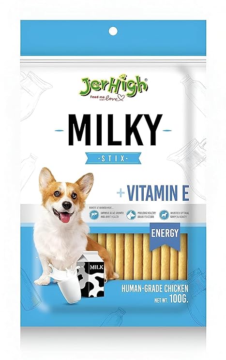 Jerhigh Real Chicken Meat Milky Stick Dog Treats, Fully Digestible Healthy Snack & Training Treat,with nutrients and Vitamins Size- 100gm (Pack of 3)