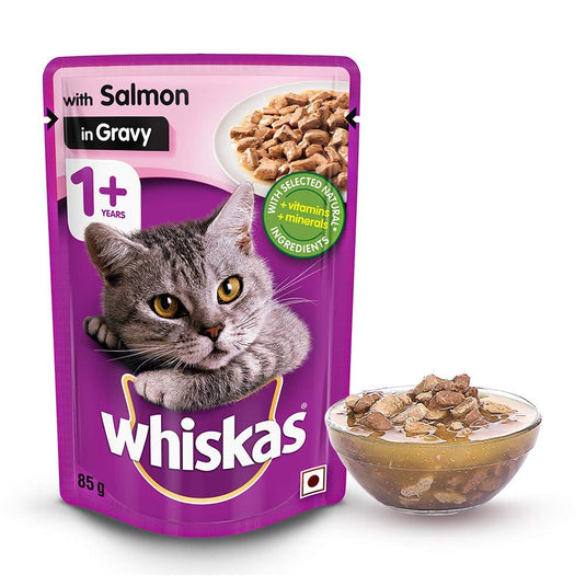 Whiskas Adult Wet Cat Food (1+ Years), Salmon ingravy Flavour (Pack of 12)