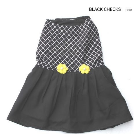 Black and Whitegingham Dress with Yellow Flowers