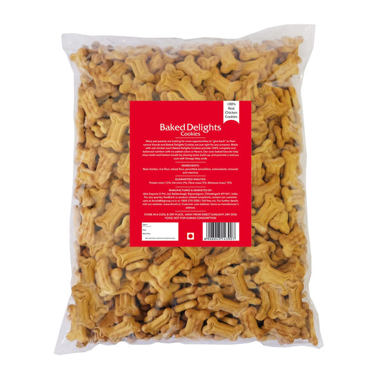 Baked Delights Chicken Flavour, Real Chicken Baked Cookies, Bone Shaped- Dog Treats,