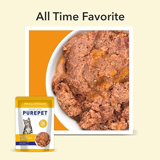 PUREPET All Life Stages Wet Cat Food Real Tuna And Chicken Liver Chunks In Gravy