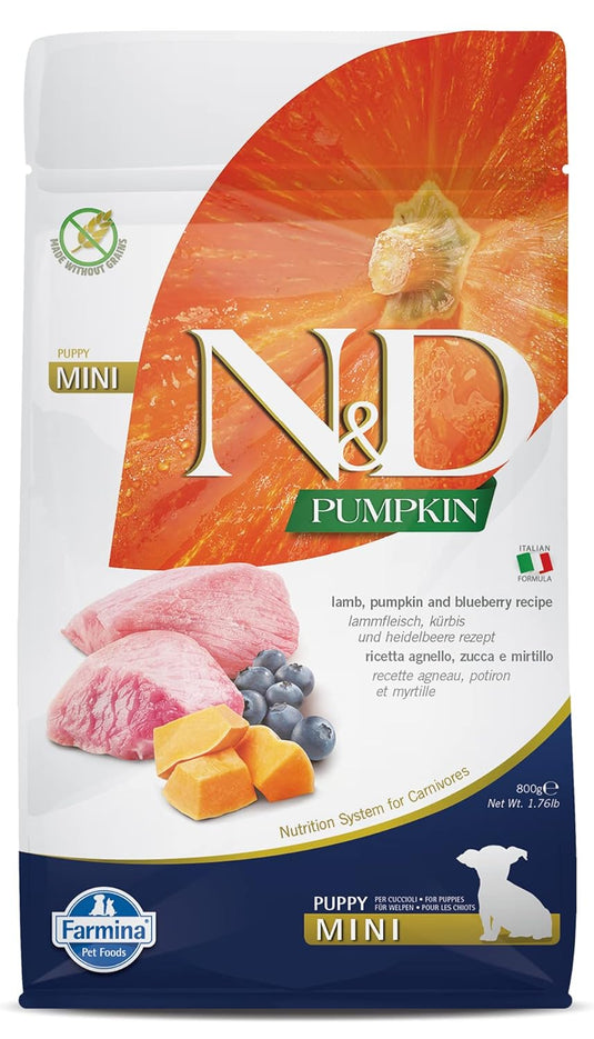 FARMINA N&D Pumpkin Dog Dry Premium Pet Food, Grain Free, Lamb & Blueberry, Puppy