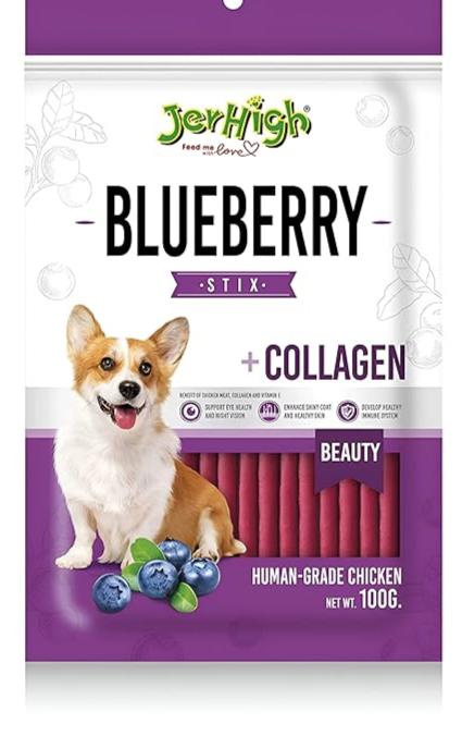 Jerhigh Real Chicken Meat Blueberry Stick Dog Treats, Fully Digestible Healthy Snack & Training Treat Size- 100gm (Pack of 3)