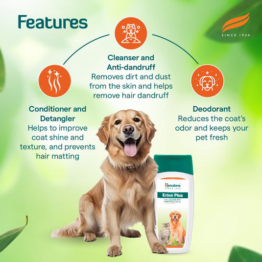 Himalaya Erina Plus Coat Cleanser With Conditioner For Dogs And Cats, 200 ml