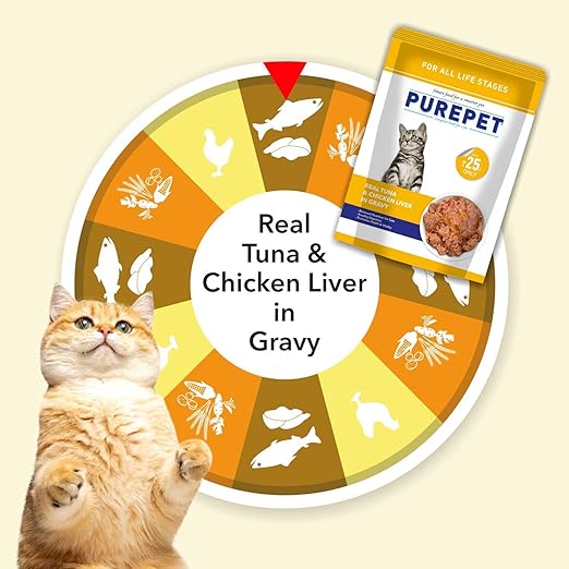 PUREPET All Life Stages Wet Cat Food Real Tuna And Chicken Liver Chunks In Gravy