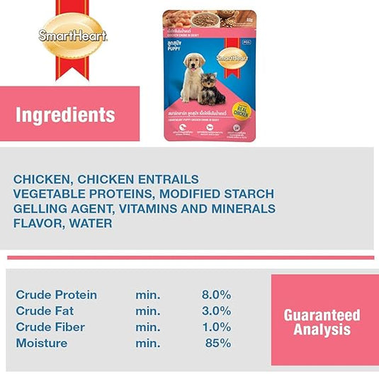 SmartHeart Pouch Wet Dog Food Chicken Chunk Ingravy Puppy