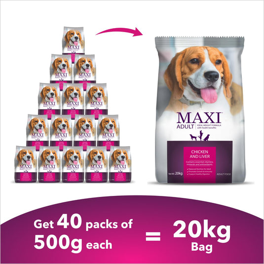 Maxi Adult Dry Dog Food, Chicken and Liver, 20 Kg Pack