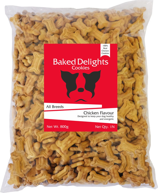 Baked Delights Chicken Flavour, Real Chicken Baked Cookies, Bone Shaped- Dog Treats,