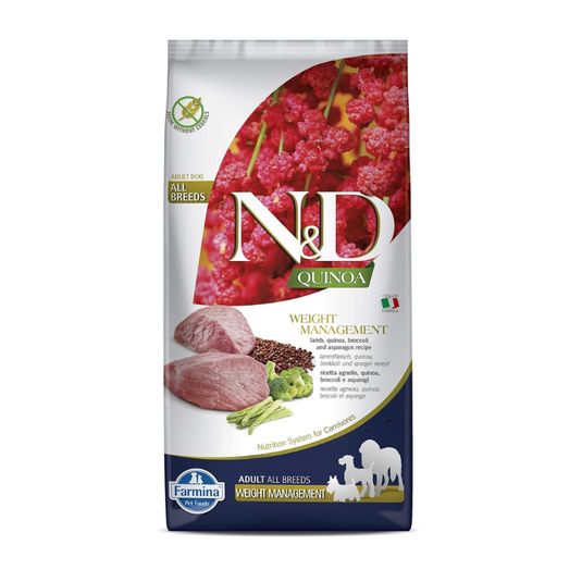 FARMINA PET FOODS N&D Quinoa Weight Management Dry Dog Food,grain-Free, Adult Breed,Lamb Broccoli and Asparagus