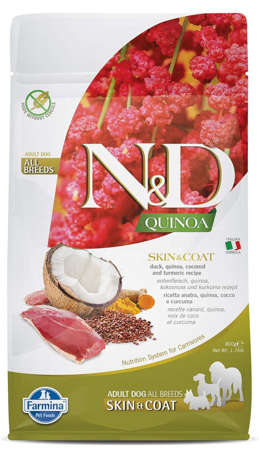 FARMINA PET FOODS Quinoa Skin and Coat Dry Dog Food,grain-Free, Adult Breed,Duck Coconut and Turmeric