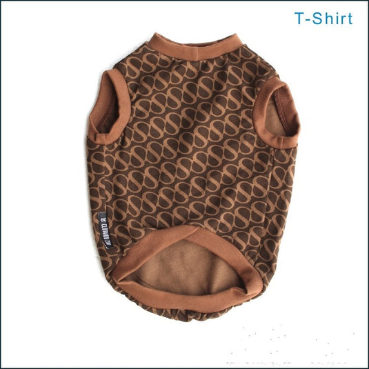 Cozy Canine Comfort: Stylish Brown Paw Print Dog T-Shirt