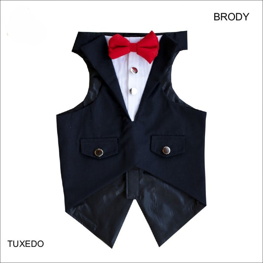 Blue Tuxedo Vest with Red Bow Tie