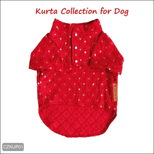 Red Kurta withgold Polka Dots for Dogs