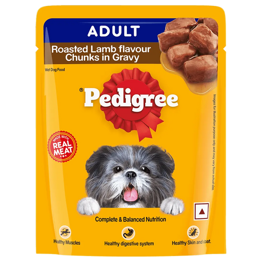 Pedigree Adult, Wet Dog Food, Lamb Flavor Chunks ingravy (Pack of 12)