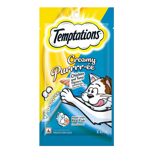 Temptations Adult Creamy Purrrr-Ee Cat Treats, Chicken & Tuna Flavors